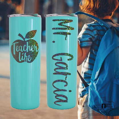 AVITO 20 oz Teacher Tumbler with Vinyl Decals - Personalized Gift for Teacher - Stainless Steel Tumbler with Lid and Straw - Gifts for Adviser - Life Tumbler