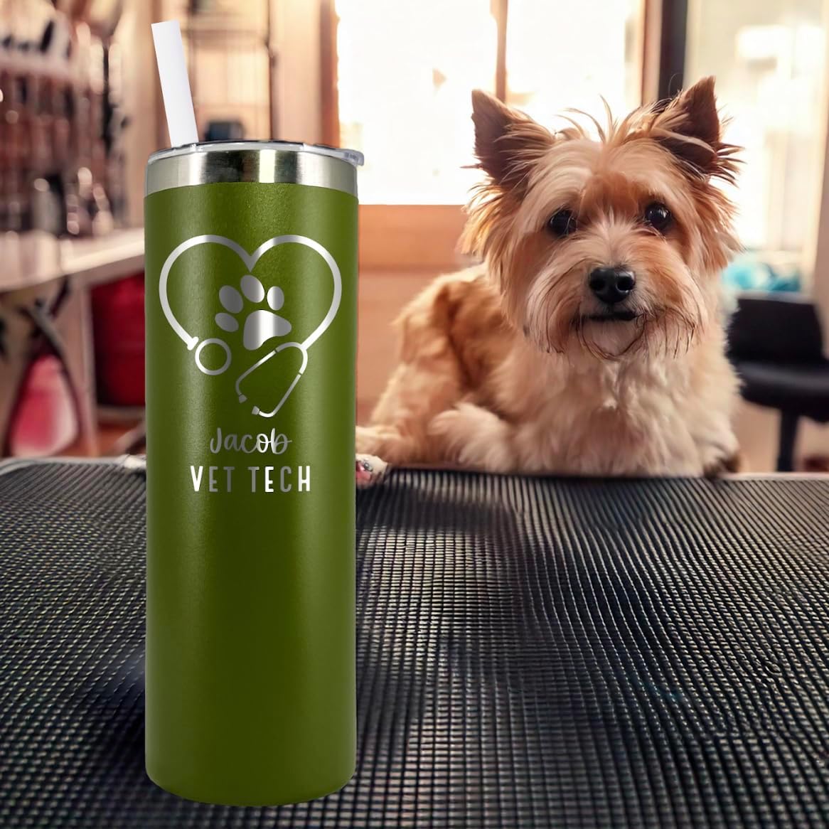 Personalized Vet Tumbler - 20 oz Tumbler with Lid and Straw - Stainless Steel - Laser Engraved - Includes Straw and Lid - Vacuum Insulated - Vet Tech, Veterinarian, Vet Gift