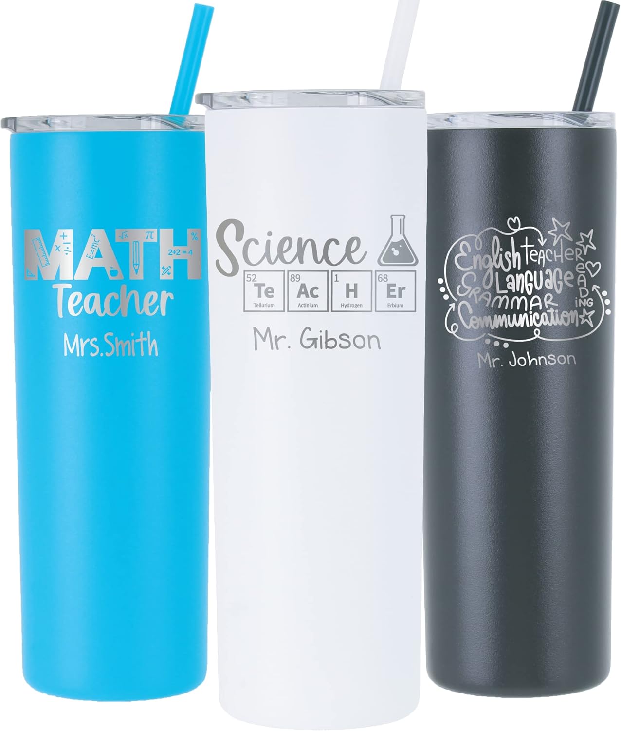 AVITO Personalized Teacher Tumbler - Laser Engraved - Vacuum Insulated - Stainless Steel - 20 oz Tumbler with Lid and Straw - Teacher Appreciation Gifts