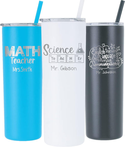 AVITO Personalized Teacher Tumbler - Laser Engraved - Vacuum Insulated - Stainless Steel - 20 oz Tumbler with Lid and Straw - Teacher Appreciation Gifts