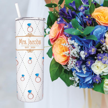 AVITO 20 oz Skinny Tumbler Personalized Wedding Ring Pattern - Sublimation - Stainless Steel - Vacuum insulated
