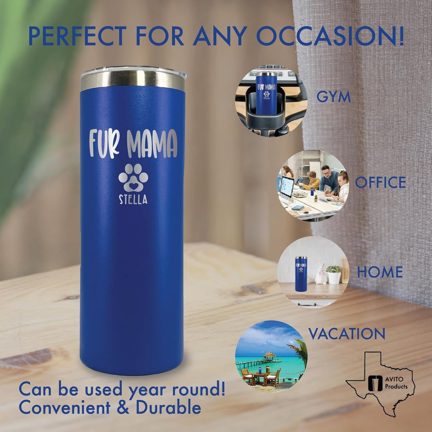 AVITO Personalized Dog Mom Tumbler - 20 oz Tumbler with Lid and Straw - Laser engraved - Stainless Steel - Vacuum Insulated - Cat Mom Gifts for Women - Fur Mama Gifts - Pet Owner Gift
