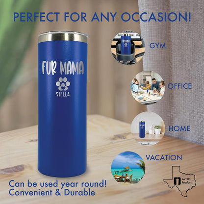 AVITO Personalized Dog Mom Tumbler - 20 oz Tumbler with Lid and Straw - Laser engraved - Stainless Steel - Vacuum Insulated - Cat Mom Gifts for Women - Fur Mama Gifts - Pet Owner Gift