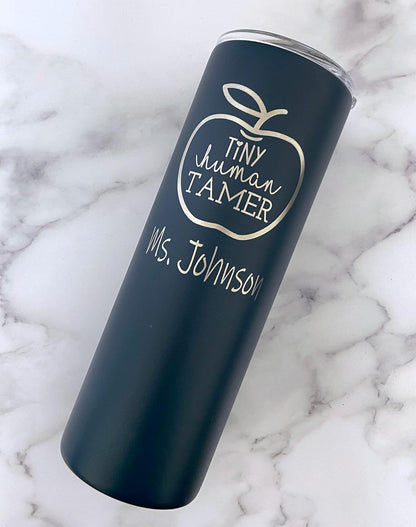 AVITO Personalized 20oz Teacher 'Tiny Human Tamer' Tumbler - Laser Engraved - Stainless Steel - Vacuum Insulated