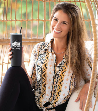 AVITO Personalized Drama Tumbler - Laser Engraved - Stainless Steel - 20 oz Tumbler with Lid and Straw - Theater Teacher Gift - Drama Club Gift
