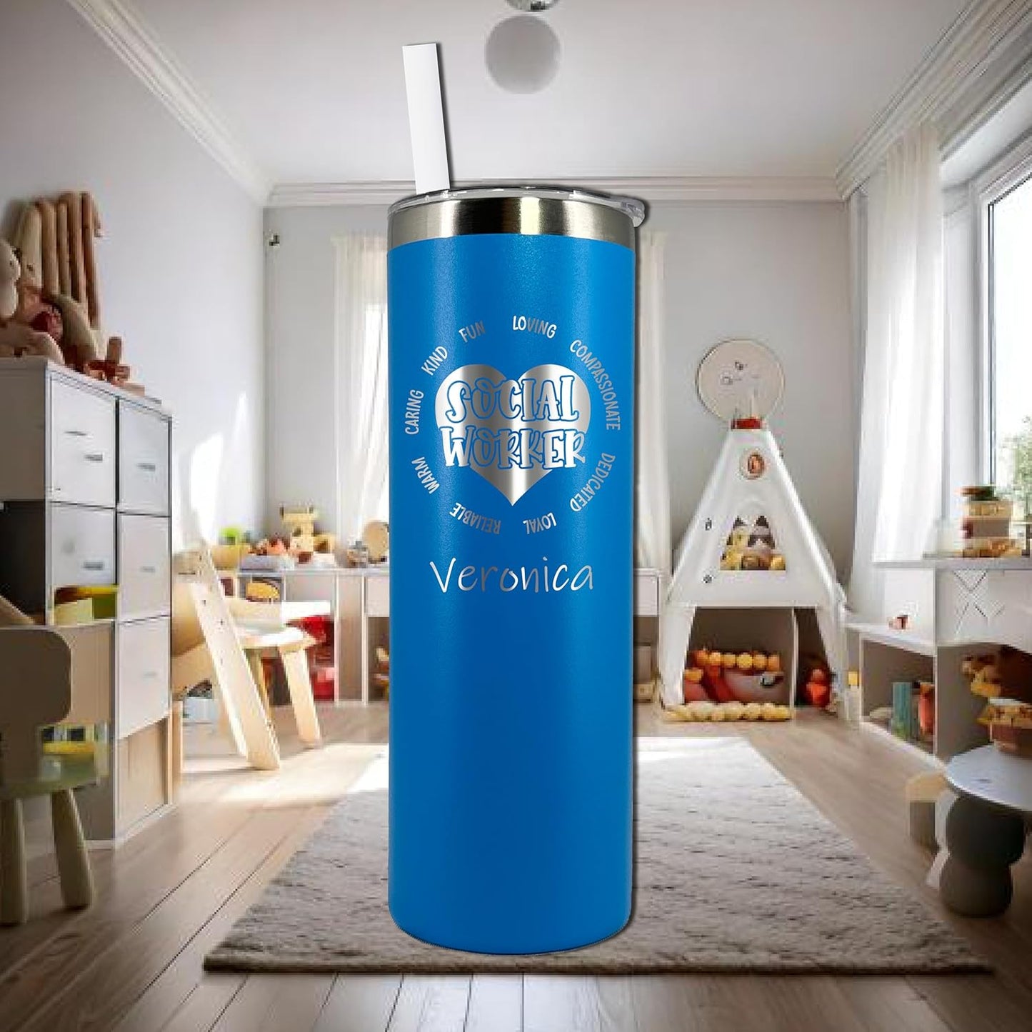 AVITO Personalized Social Worker Gift - Laser Engraved - Vacuum Insulated - 20 oz Tumbler with Lid and Straw - Social Work Tumbler - Social Worker Cup - Social Work