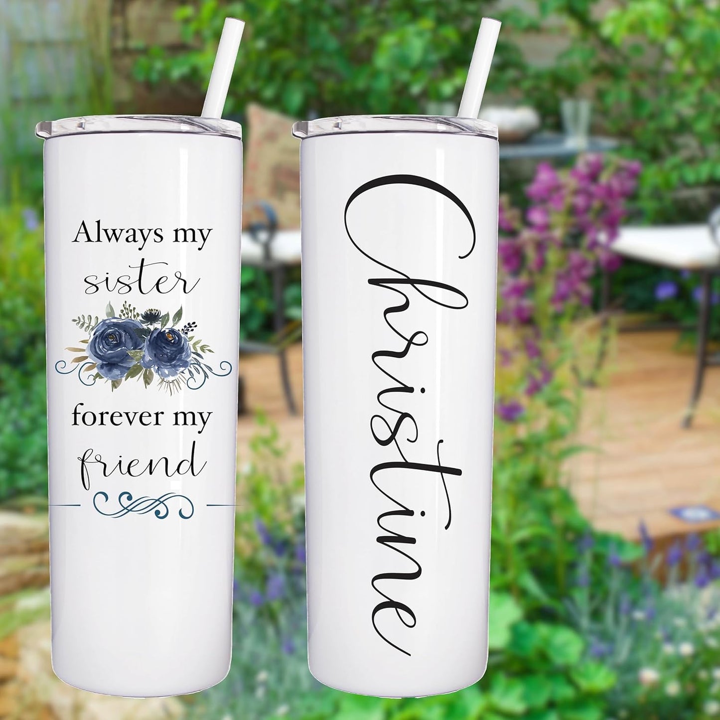 AVITO Personalized Sister Tumbler - 20oz Tumbler with Lid and Straw - Stainless Steel - Vacuum Insulated