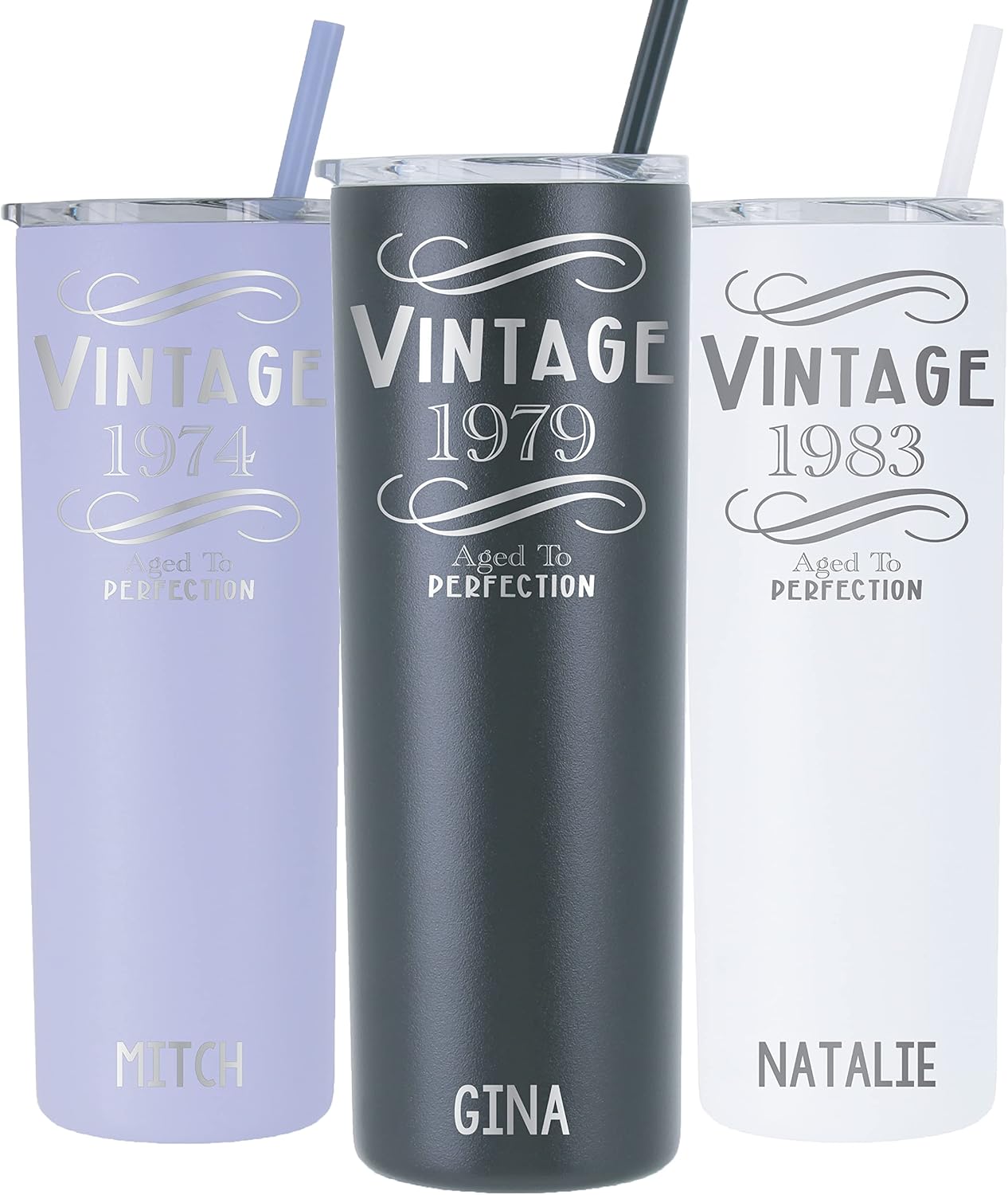 Personalized Birthday 'Vintage' 20oz Tumbler - Laser Engraved - Vacuum Insulated - Stainless Steel - Vintage Aged To Perfection