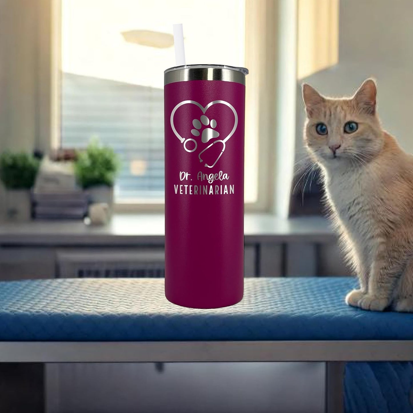 Personalized Vet Tumbler - 20 oz Tumbler with Lid and Straw - Stainless Steel - Laser Engraved - Includes Straw and Lid - Vacuum Insulated - Vet Tech, Veterinarian, Vet Gift
