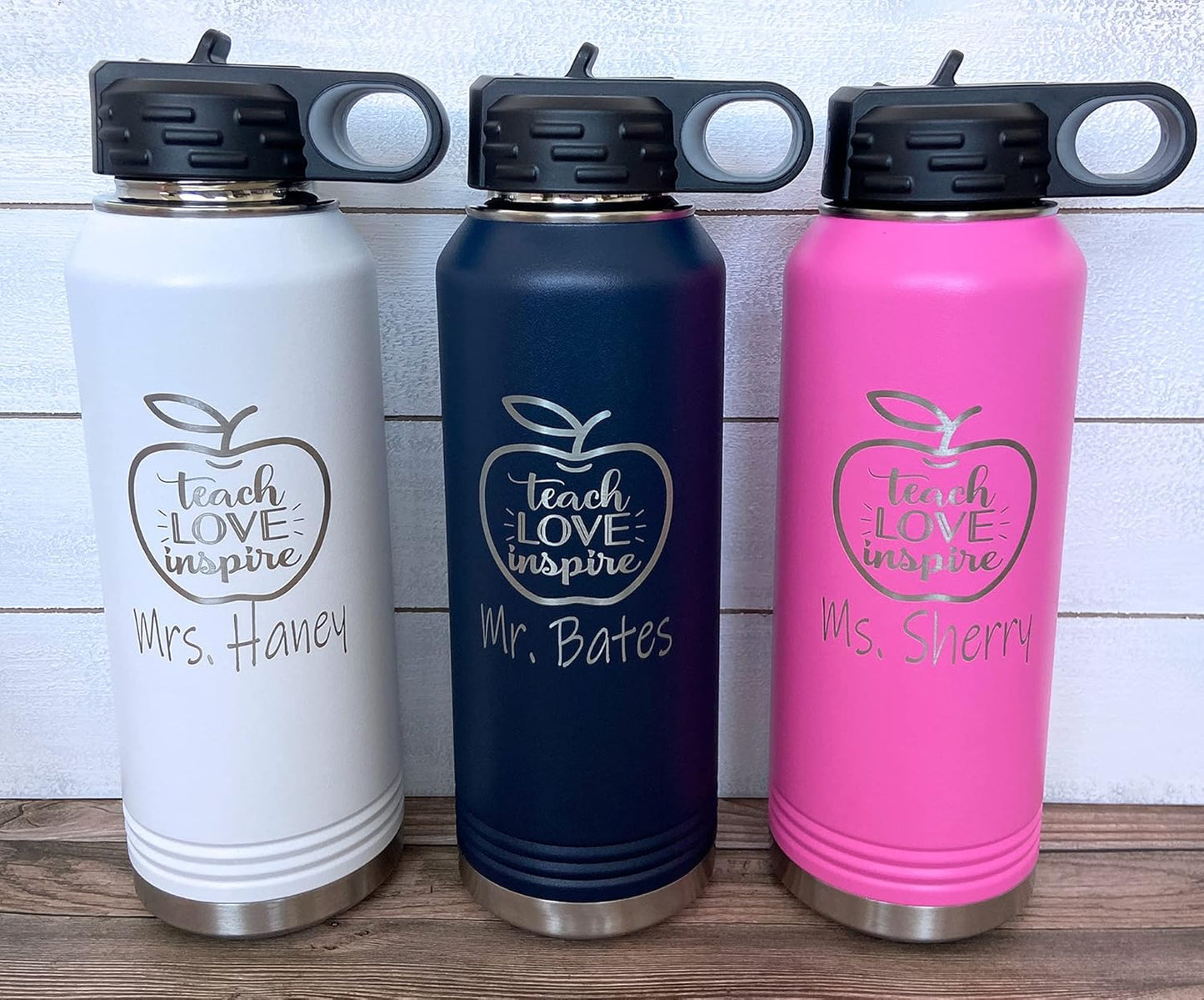 Personalized Teacher Water Bottle - 32 oz Laser Engraved Custom Teacher Gift - Insulated with Straw Top - Teacher Appreciation