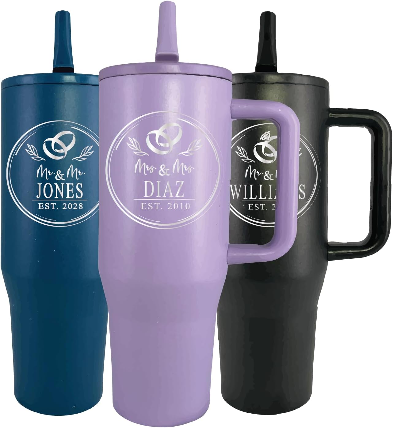 AVITO Personalized Circle Rings Tumbler - Laser Engraved - Stainless Steel - Vacuum insulated - Wedding Tumbler - Wedding Gift - Personalized Engagement Gifts - Newly Engaged (40 oz)