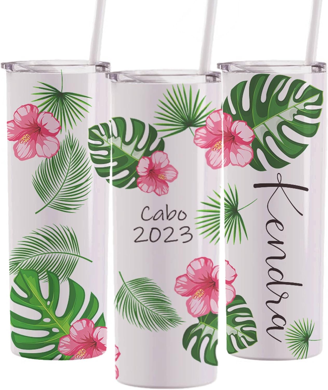 AVITO Personalized Tropical Vacation Tumbler, 20 oz Skinny Tumbler with Lid, Palm Leaf Tumblers, Beach Vacation Cup, Stainless Steel Insulated Cup, Family Vacation Cups, Travel Mug for Family Trip