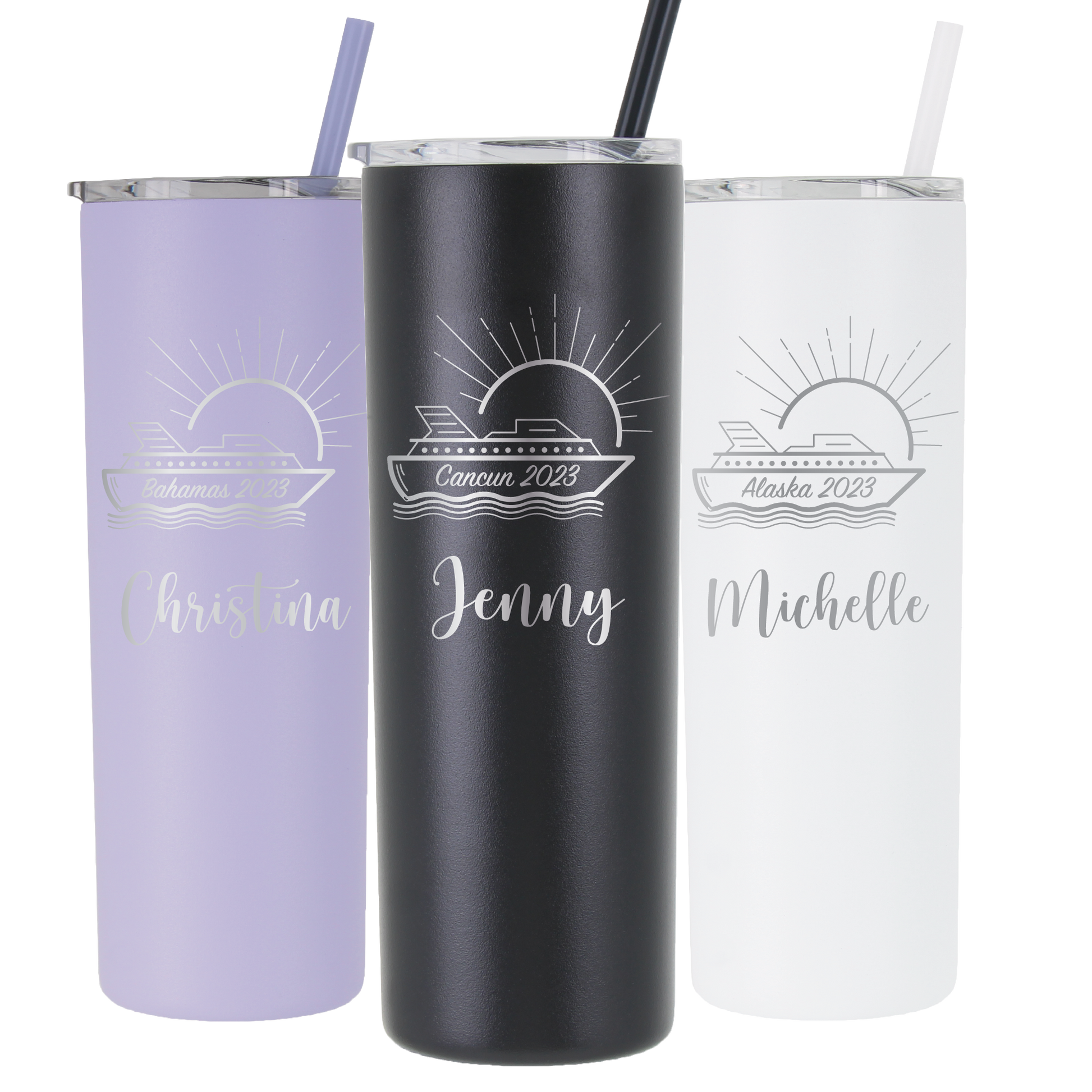 Personalized Stainless Steel Tumblers with Straws