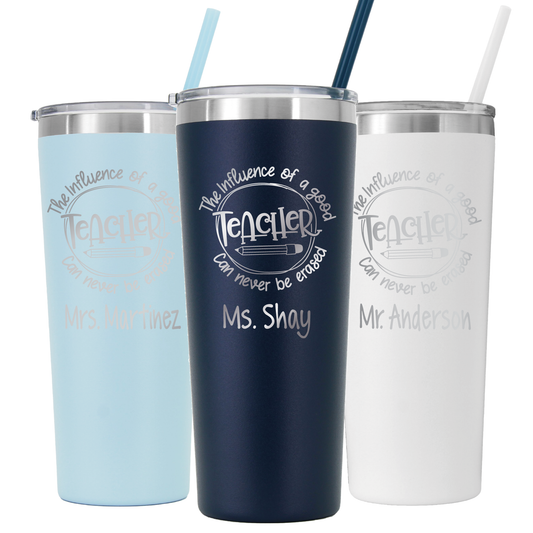 22 oz Personalized Teacher Influence Tumbler - Laser Engraved