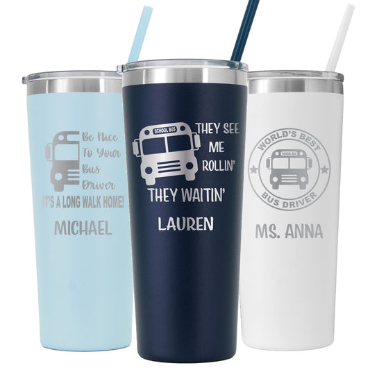 22 oz Personalized Bus Driver Tumbler - Laser Engraved