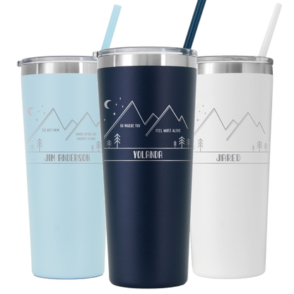 22 oz Personalized Motivational Mountain Tumbler - Laser Engraved