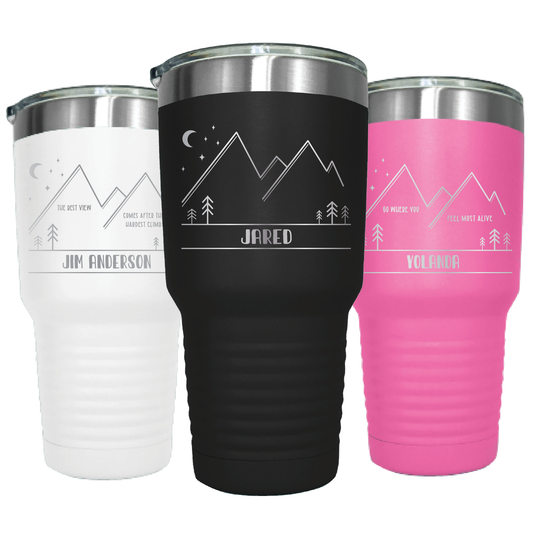 30 oz Personalized Motivational Mountain Tumbler - Laser Engraved