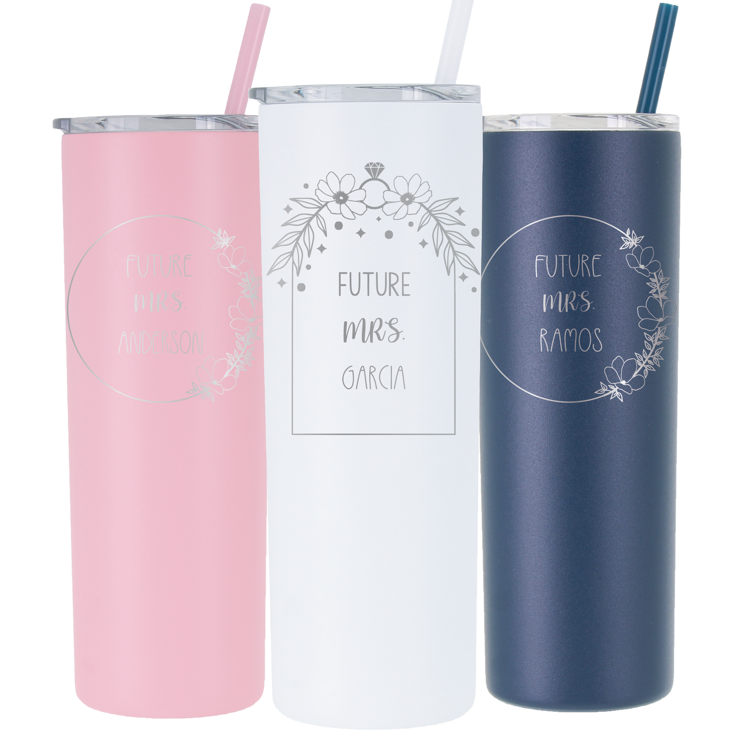 20 oz Personalized Floral Future Mrs.  Tumbler - Laser Engraved