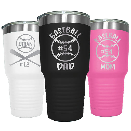 30  oz Personalized Baseball Tumbler - Laser Engraved