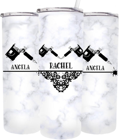 Personalized Tattoo Artist Tumbler - 20 oz Skinny Tumbler - Includes Lid and Straw - Stainless Steel - Vacuum Insulated