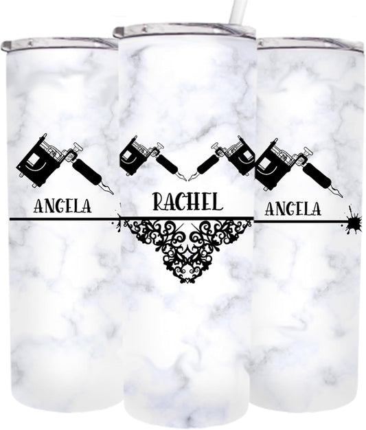 Personalized Tattoo Artist Tumbler - 20 oz Skinny Tumbler - Includes Lid and Straw - Stainless Steel - Vacuum Insulated