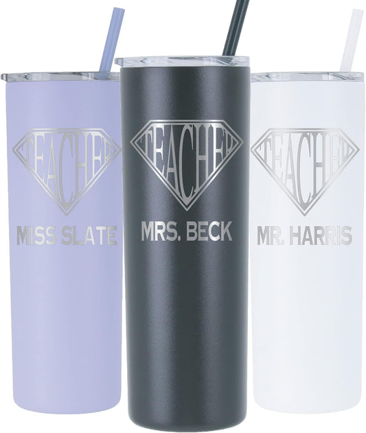 AVITO Personalized Teacher Tumbler - Laser Engraved - Vacuum Insulated - Stainless Steel - 20 oz Tumbler with Lid and Straw - Teacher Appreciation Gifts