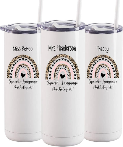 AVITO Personalized SLP 20oz Tumbler with Lid and Straw - Stainless Steel - Vacuum Insulated - Speech Language Pathologist Gift