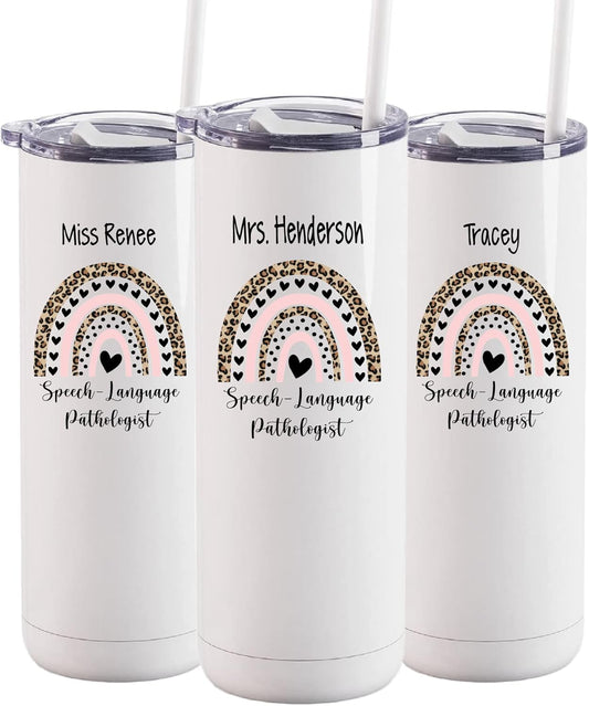 AVITO Personalized SLP 20oz Tumbler with Lid and Straw - Stainless Steel - Vacuum Insulated - Speech Language Pathologist Gift