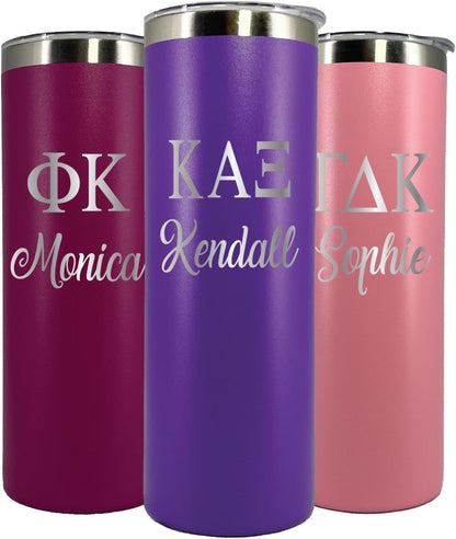 AVITO Personalized Sorority Tumbler - Laser Engraved - 20 oz Stainless Steel with Straw and Lid - Vacuum Insulated - Little and Big Gifts - Sorority Gift