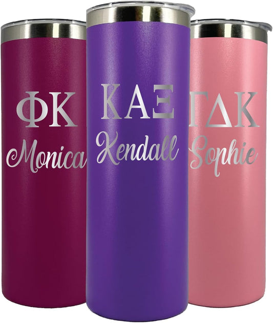 AVITO Personalized Sorority Tumbler - Laser Engraved - 20 oz Stainless Steel with Straw and Lid - Vacuum Insulated - Little and Big Gifts - Sorority Gift