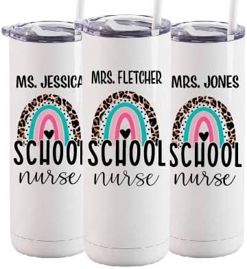 AVITO Personalized School Nurse Tumbler - Stainless Steel - Vacuum Insulated - 20 oz Tumbler with Closing Lid and Straw - Nurse Gift - Back to School - End of Year