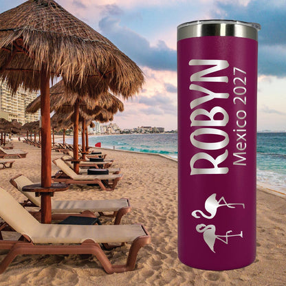 AVITO Personalized Beach Trip Tumbler - 20 oz Tumbler with Lid and Straw - Laser Engraved - Girl's Trip