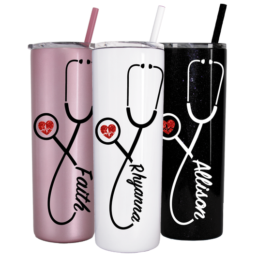 20 oz Personalized Nurse Stethoscope Tumbler - Vinyl Decal