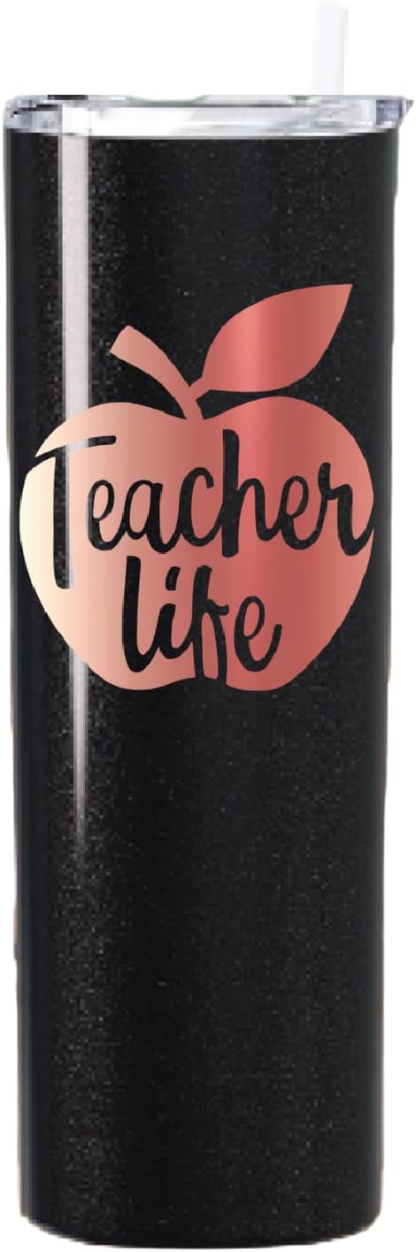 AVITO 20 oz Teacher Tumbler with Vinyl Decals - Personalized Gift for Teacher - Stainless Steel Tumbler with Lid and Straw - Gifts for Adviser - Life Tumbler