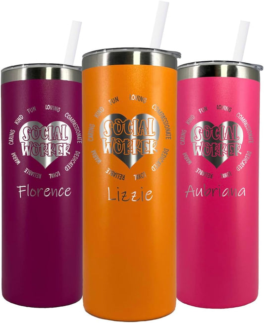 AVITO Personalized Social Worker Gift - Laser Engraved - Vacuum Insulated - 20 oz Tumbler with Lid and Straw - Social Work Tumbler - Social Worker Cup - Social Work