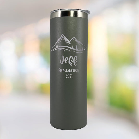 Personalized 20oz Mountain Vacation Tumbler - Laser Engraved - Stainless Steel - Vacuum Insulated - Ski Trip, Family Vacation