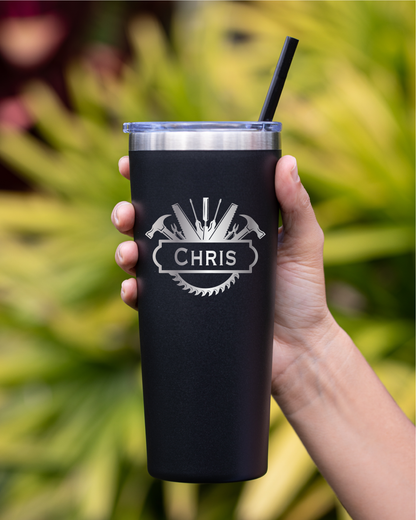 22 oz Personalized Construction Tumbler - Laser Engraved