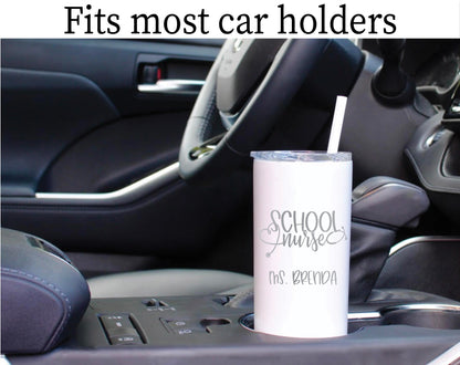20 oz Personalized School Nurse Tumbler - Laser Engraved