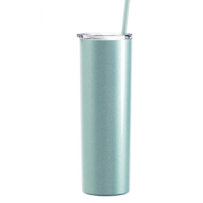 20 oz Stainless Steel Skinny Tumbler with Personalized Swirl Name Decal in Opal or Chrome Vinyl