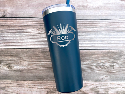 22 oz Personalized Construction Tumbler - Laser Engraved