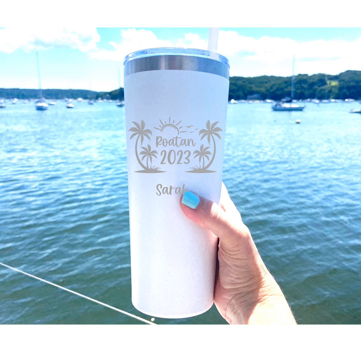 22 oz Personalized Beach Tumbler - Laser Engraved
