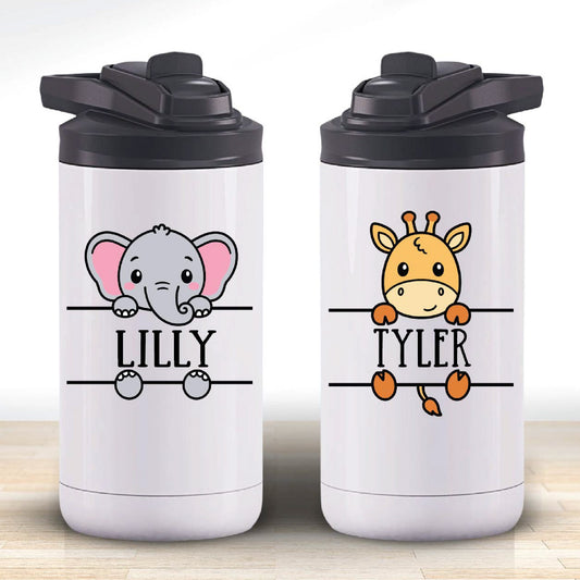 Vaso de botella de agua con estandarte de animales personalizado de 12 oz