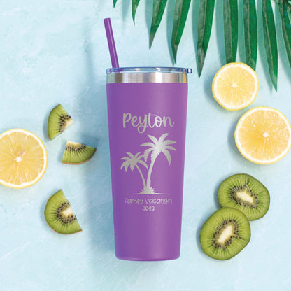 22 oz Personalized Palm Tree Vacation Tumbler