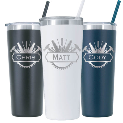 22 oz Personalized Construction Tumbler - Laser Engraved