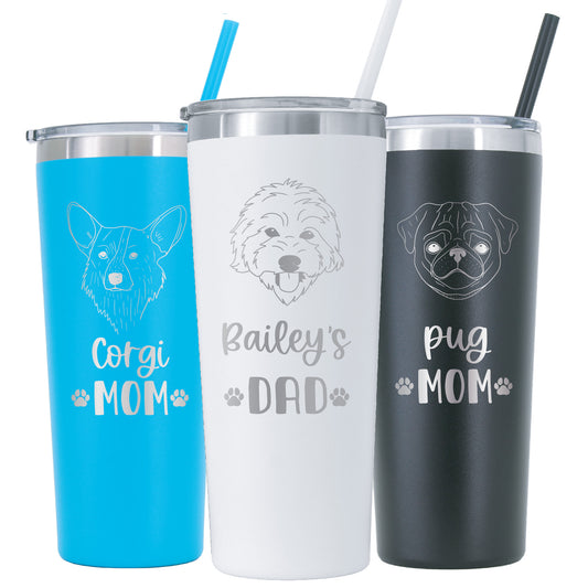 22 oz Personalized Dog Tumbler - Laser Engraved