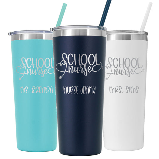 22 oz Personalized School Nurse Tumbler - Laser Engraved