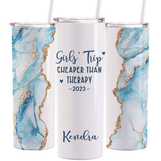 20 oz Personalized Girl's Trip Cheaper Than Therapy Tumbler
