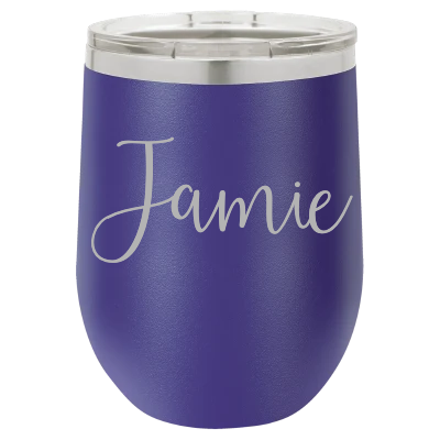 12 oz Personalized Text Wine Tumbler - Laser Engraved