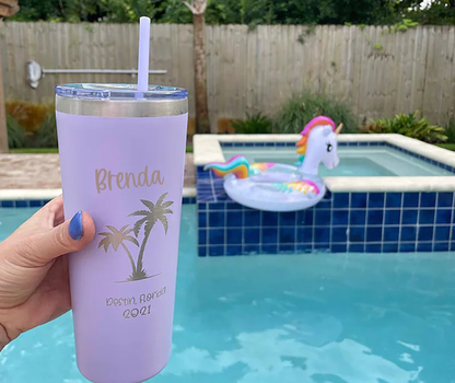 22 oz Personalized Palm Tree Vacation Tumbler